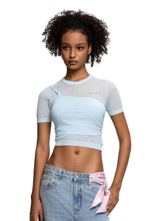 Blue Knitted Lightweight T-shirt - ANN ANDELMAN