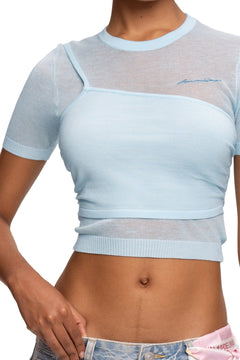 Blue Knitted Lightweight T-shirt - ANN ANDELMAN