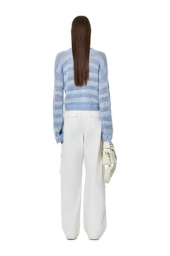 Blue Knotted Striped Knit Cardigan - ANN ANDELMAN