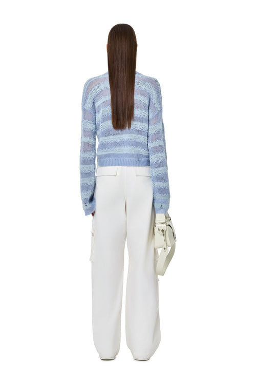 Blue Knotted Striped Knit Cardigan - ANN ANDELMAN