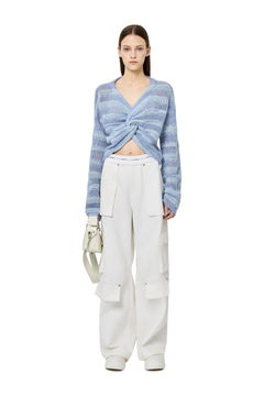 Blue Knotted Striped Knit Cardigan - ANN ANDELMAN