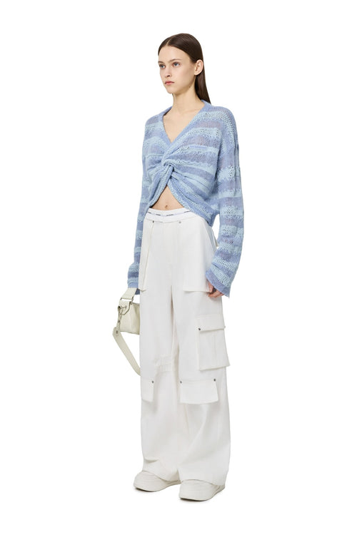 Blue Knotted Striped Knit Cardigan - ANN ANDELMAN