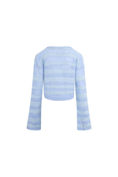 Blue Knotted Striped Knit Cardigan - ANN ANDELMAN