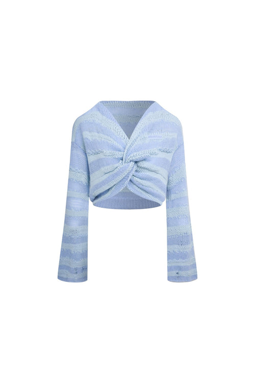 Blue Knotted Striped Knit Cardigan - ANN ANDELMAN