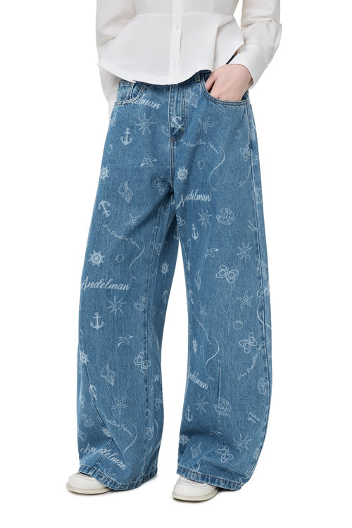 Blue Laser - cut Curved Jeans - ANN ANDELMAN