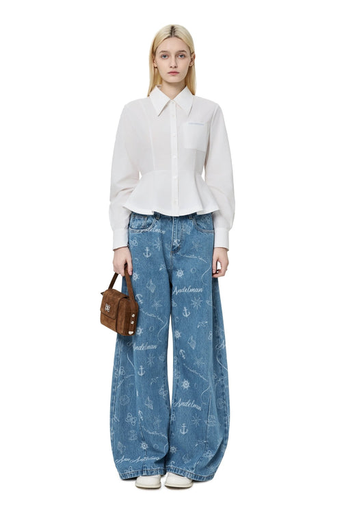 Blue Laser - cut Curved Jeans - ANN ANDELMAN