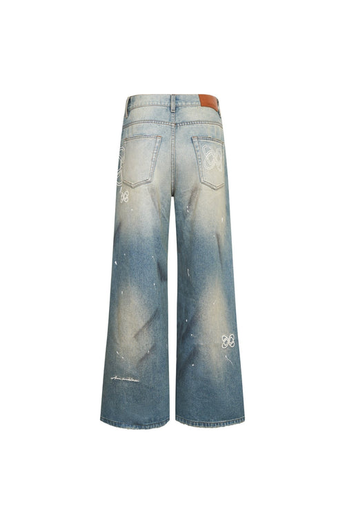 Blue Logo Embroidered Flared Jeans - ANN ANDELMAN