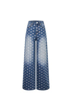 Blue Loose Straight - leg Full Rhinestone Logo Jeans - ANN ANDELMAN