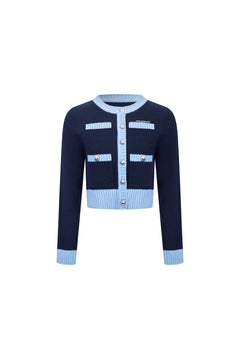 Blue Metal Button Multi - pocket Knit Cardigan - ANN ANDELMAN