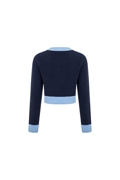 Blue Metal Button Multi - pocket Knit Cardigan - ANN ANDELMAN