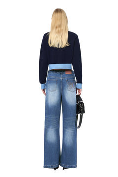 Blue Metal Button Multi - pocket Knit Cardigan - ANN ANDELMAN