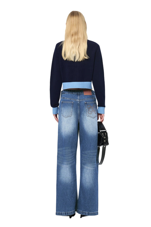 Blue Metal Button Multi - pocket Knit Cardigan - ANN ANDELMAN