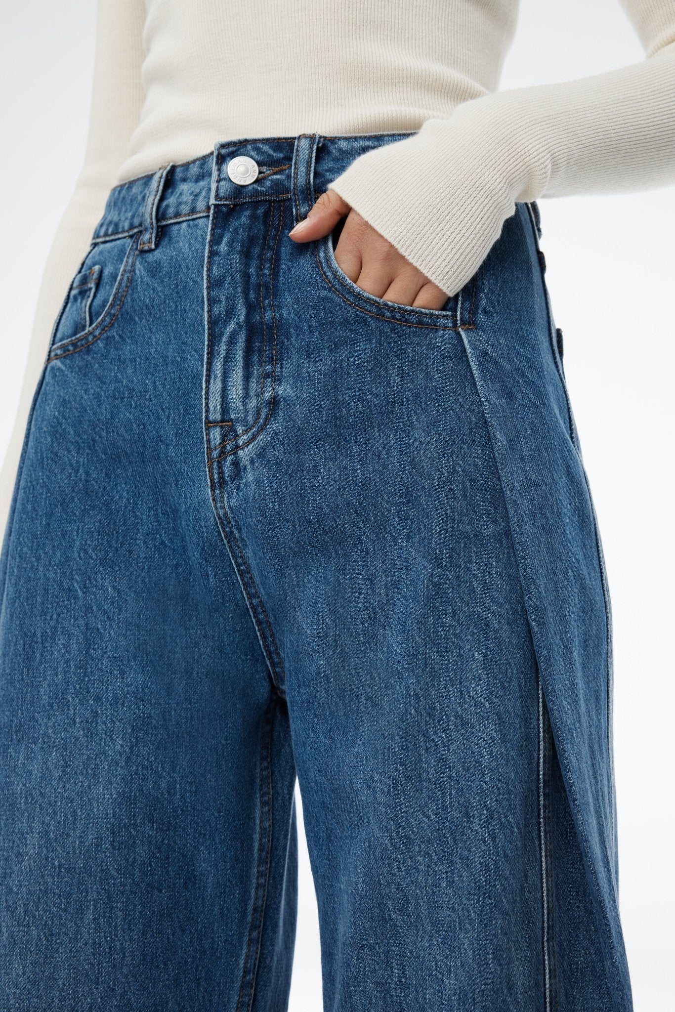 Blue Mid-high Waist Wide-leg Jeans | Ann Andelman Official Blue Mid-high Waist Wide-leg Jeans | Ann Andelman Official