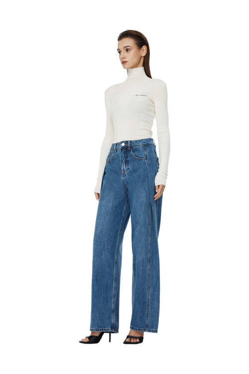 Blue Mid - high Waist Wide - leg Jeans - ANN ANDELMAN