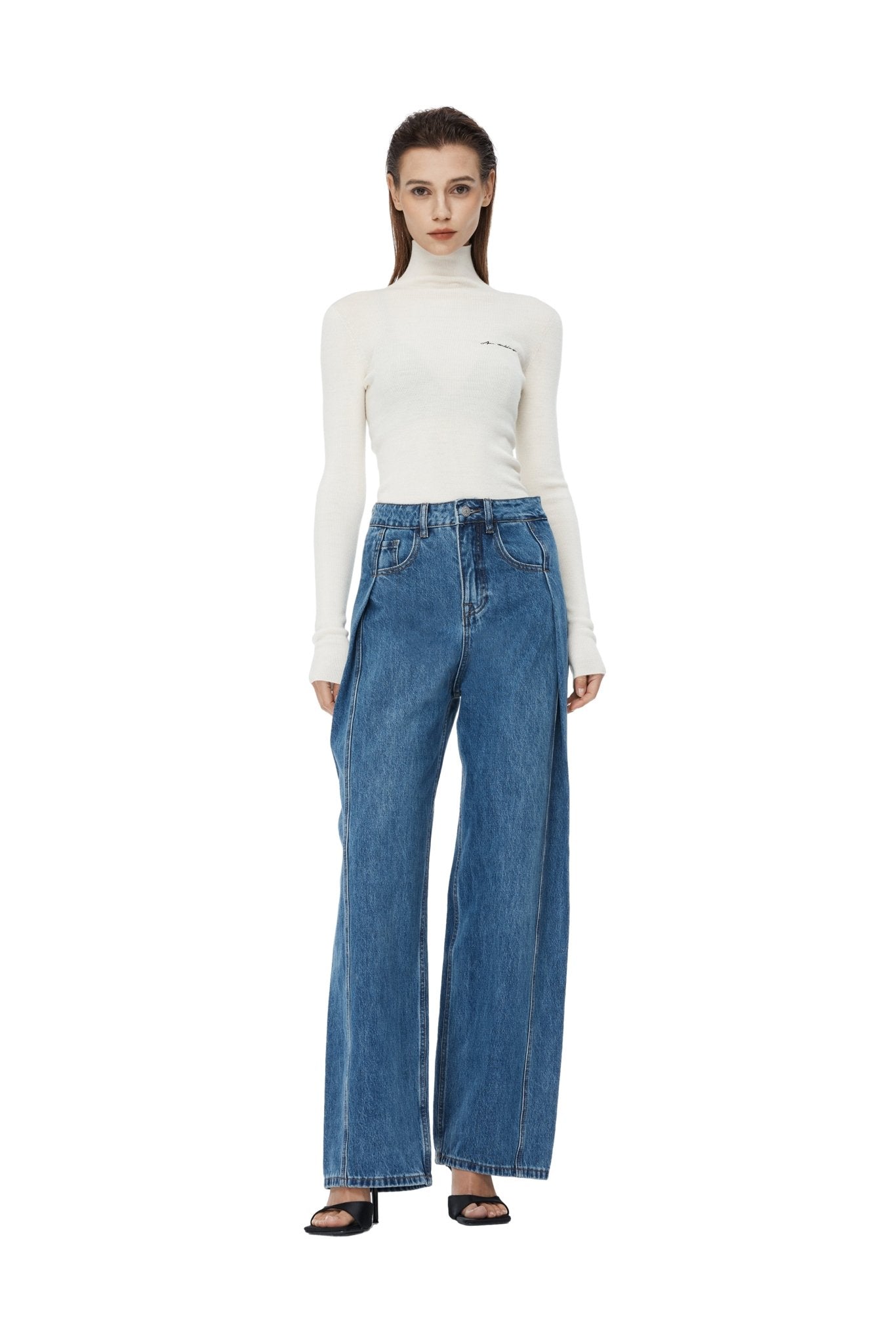 Blue Mid-high Waist Wide-leg Jeans | Ann Andelman Official