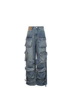 Blue Multi - pocket Denim Cargo Pants - ANN ANDELMAN