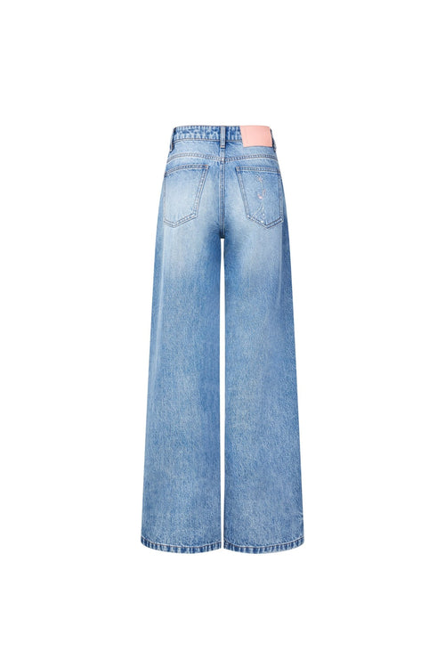 Blue Musical Note Beaded Embroidered Jeans - ANN ANDELMAN