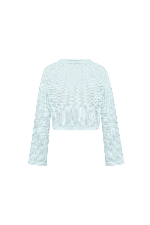 Blue Openwork Tie - up Knit Cardigan - ANN ANDELMAN