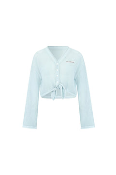 Blue Openwork Tie - up Knit Cardigan - ANN ANDELMAN