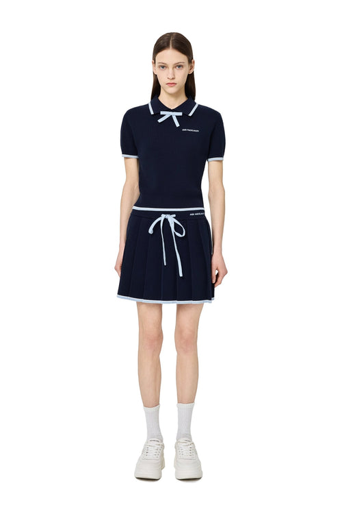 Blue Patchwork Knit Midi Skirt - ANN ANDELMAN