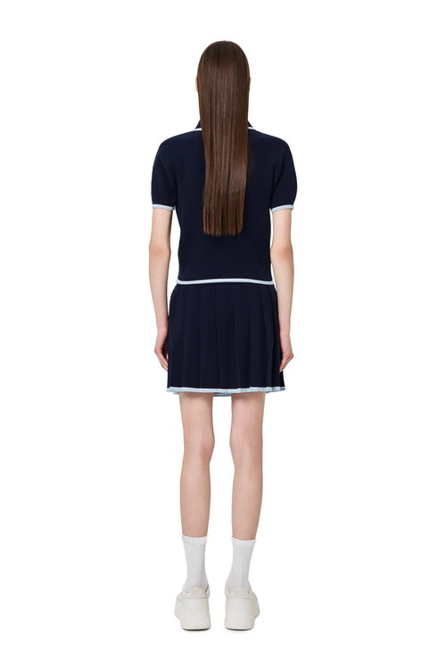 Blue Patchwork Knit Midi Skirt - ANN ANDELMAN