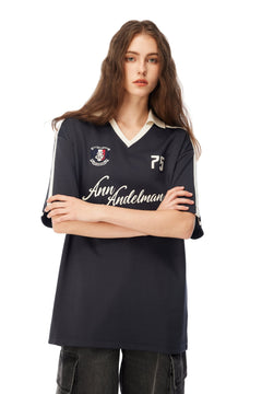 Blue Patchwork Printed Polo T-Shirt - ANN ANDELMAN