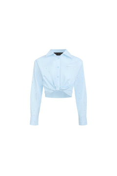 Blue Rhinestone Deconstructed Shirt - ANN ANDELMAN
