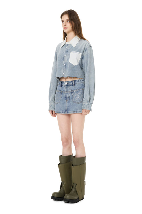 Blue Rhinestone Denim Skorts - ANN ANDELMAN