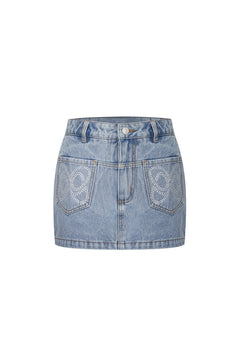 Blue Rhinestone Denim Skorts - ANN ANDELMAN