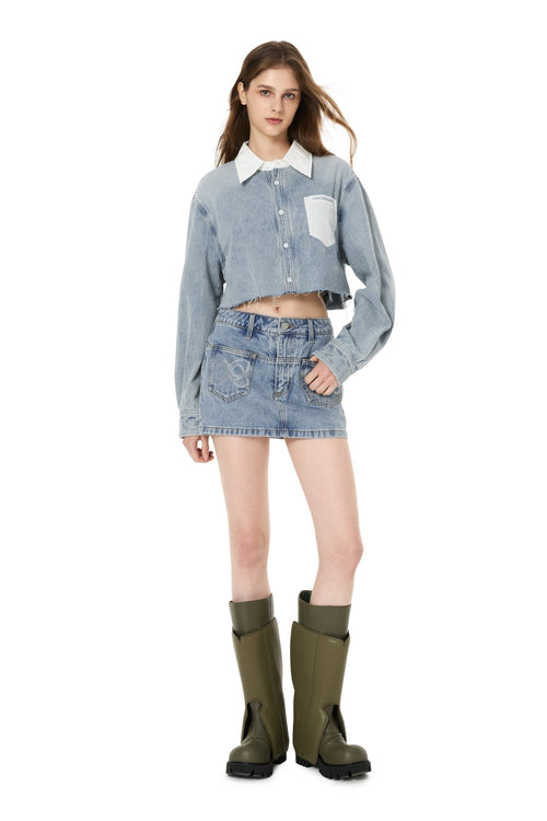 Blue Rhinestone Denim Skorts - ANN ANDELMAN