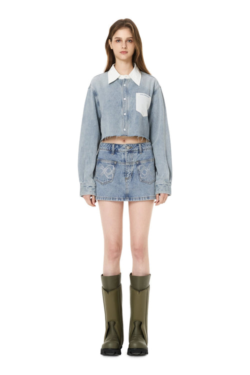 Blue Rhinestone Denim Skorts - ANN ANDELMAN