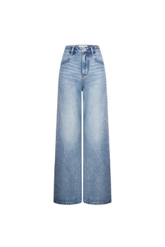 Blue Rhinestones Straight - leg Wide - leg Jeans - ANN ANDELMAN