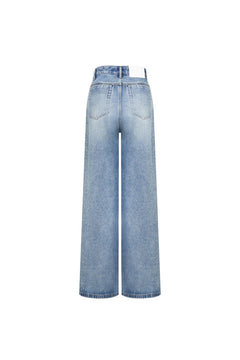 Blue Rhinestones Straight - leg Wide - leg Jeans - ANN ANDELMAN