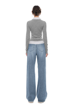 Blue Rhinestones Straight - leg Wide - leg Jeans - ANN ANDELMAN