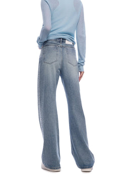 Blue Rhinestones Straight - leg Wide - leg Jeans - ANN ANDELMAN