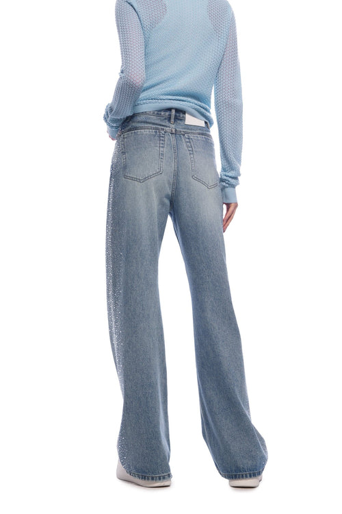 Blue Rhinestones Straight - leg Wide - leg Jeans - ANN ANDELMAN