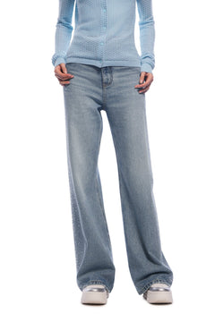 Blue Rhinestones Straight - leg Wide - leg Jeans - ANN ANDELMAN