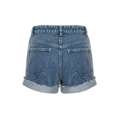 Blue Rolled - edge Denim Shorts - ANN ANDELMAN