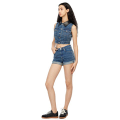 Blue Rolled - edge Denim Shorts - ANN ANDELMAN