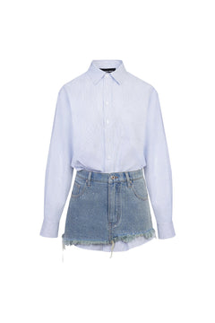 Blue Shirt with Denim Skirt - ANN ANDELMAN