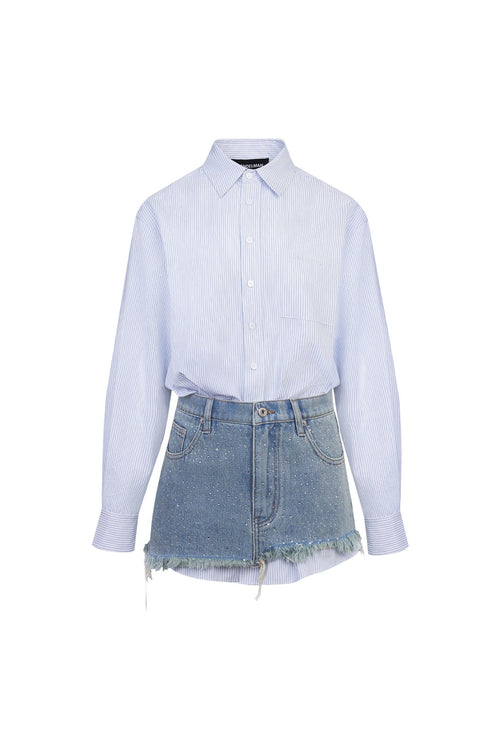 Blue Shirt with Denim Skirt - ANN ANDELMAN