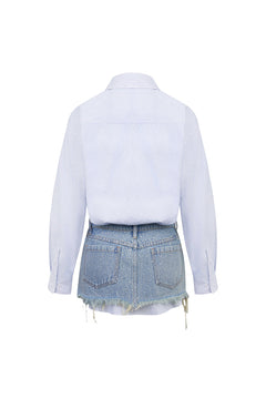 Blue Shirt with Denim Skirt - ANN ANDELMAN