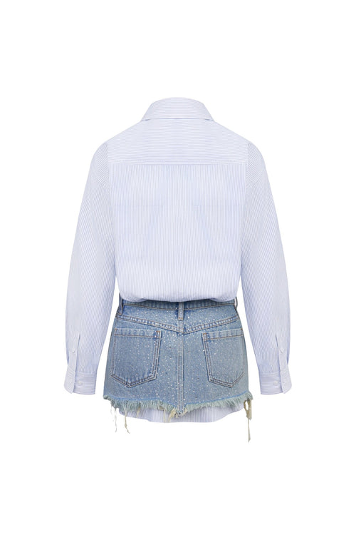 Blue Shirt with Denim Skirt - ANN ANDELMAN