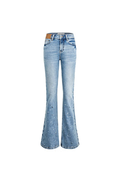 Blue Splatter - painted Flared Jeans - ANN ANDELMAN