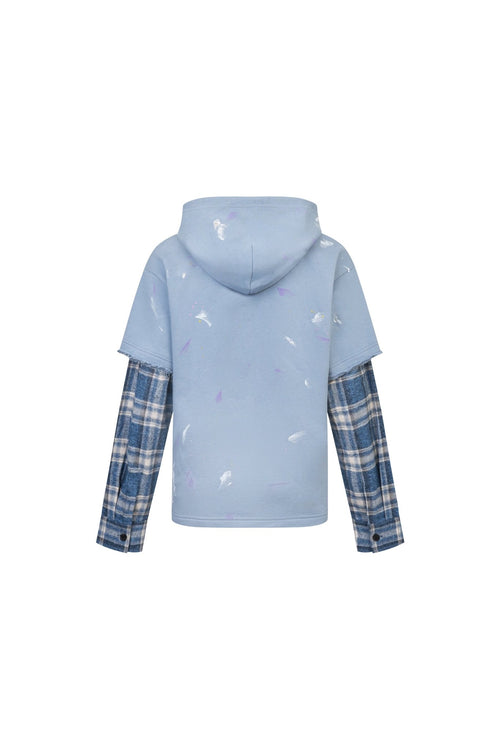Blue Splatter - print Faux Two - piece Hoodie - ANN ANDELMAN