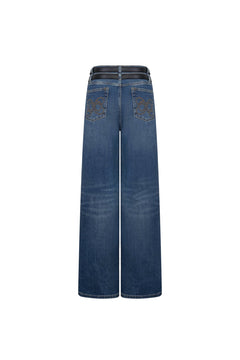 Blue Straight - Leg Jeans With Belt - ANN ANDELMAN
