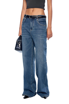 Blue Straight - Leg Jeans With Belt - ANN ANDELMAN