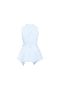 Blue Striped Color-blocked Sleeveless Shirt - ANN ANDELMAN
