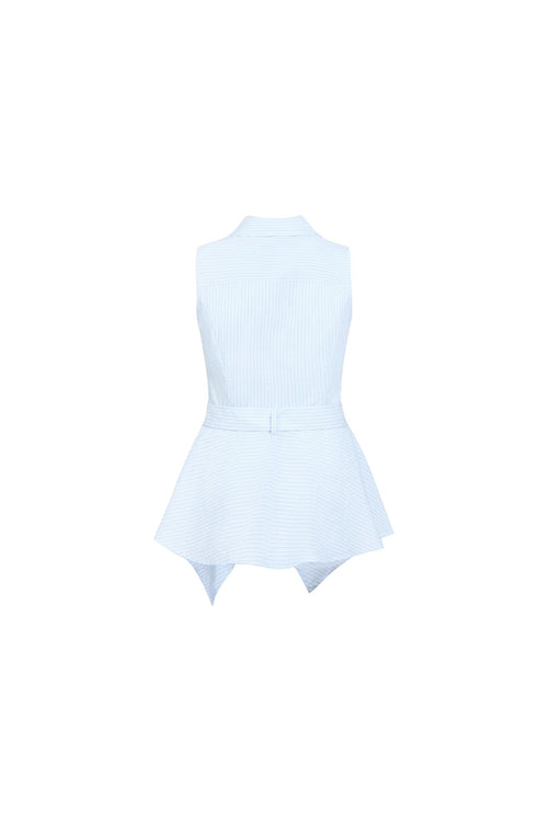 Blue Striped Color-blocked Sleeveless Shirt - ANN ANDELMAN