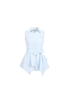 Blue Striped Color-blocked Sleeveless Shirt - ANN ANDELMAN